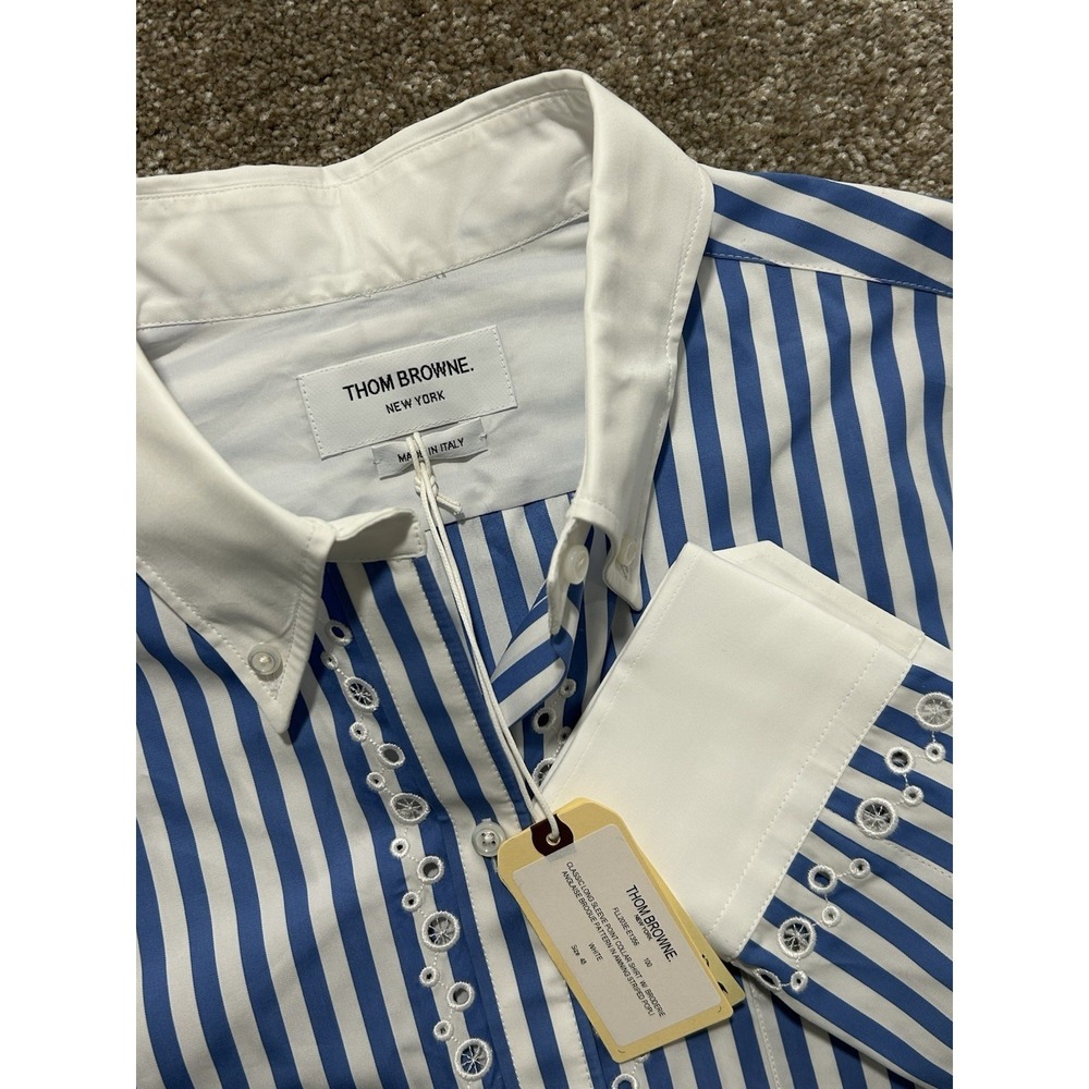 NEW Thom Browne Women's 48 (US 12) Broderie Anglaise Shirt Awning‎ Stripe
